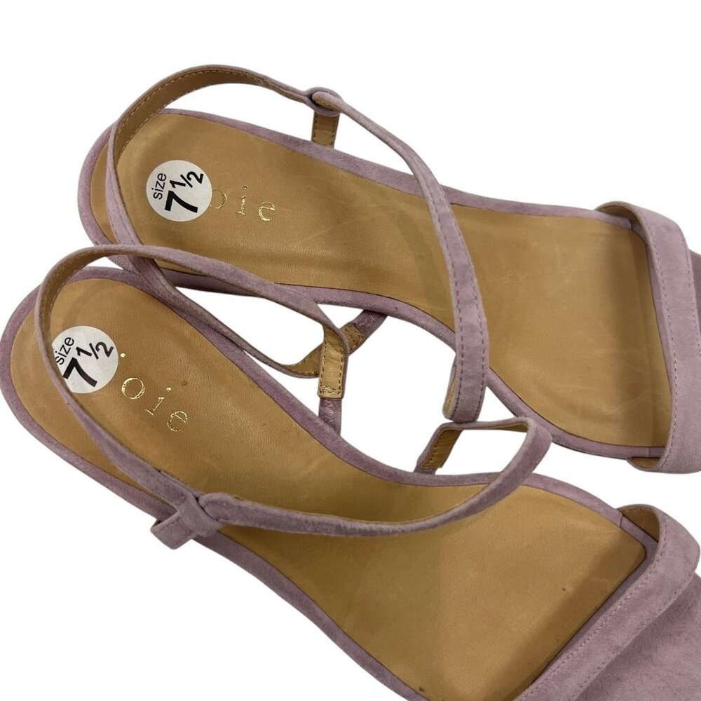 Joie Madi Heeled Sandals Size 7.5 US 38 EU Lilac Purple Suede Strappy Slingback - Picture 9 of 12